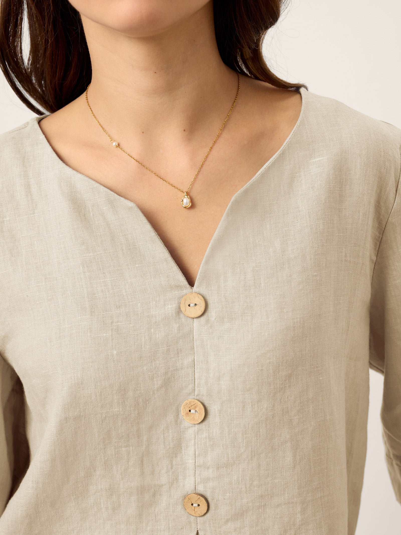100% Linen Split Neck Inverted Pleat Top TABITHA
