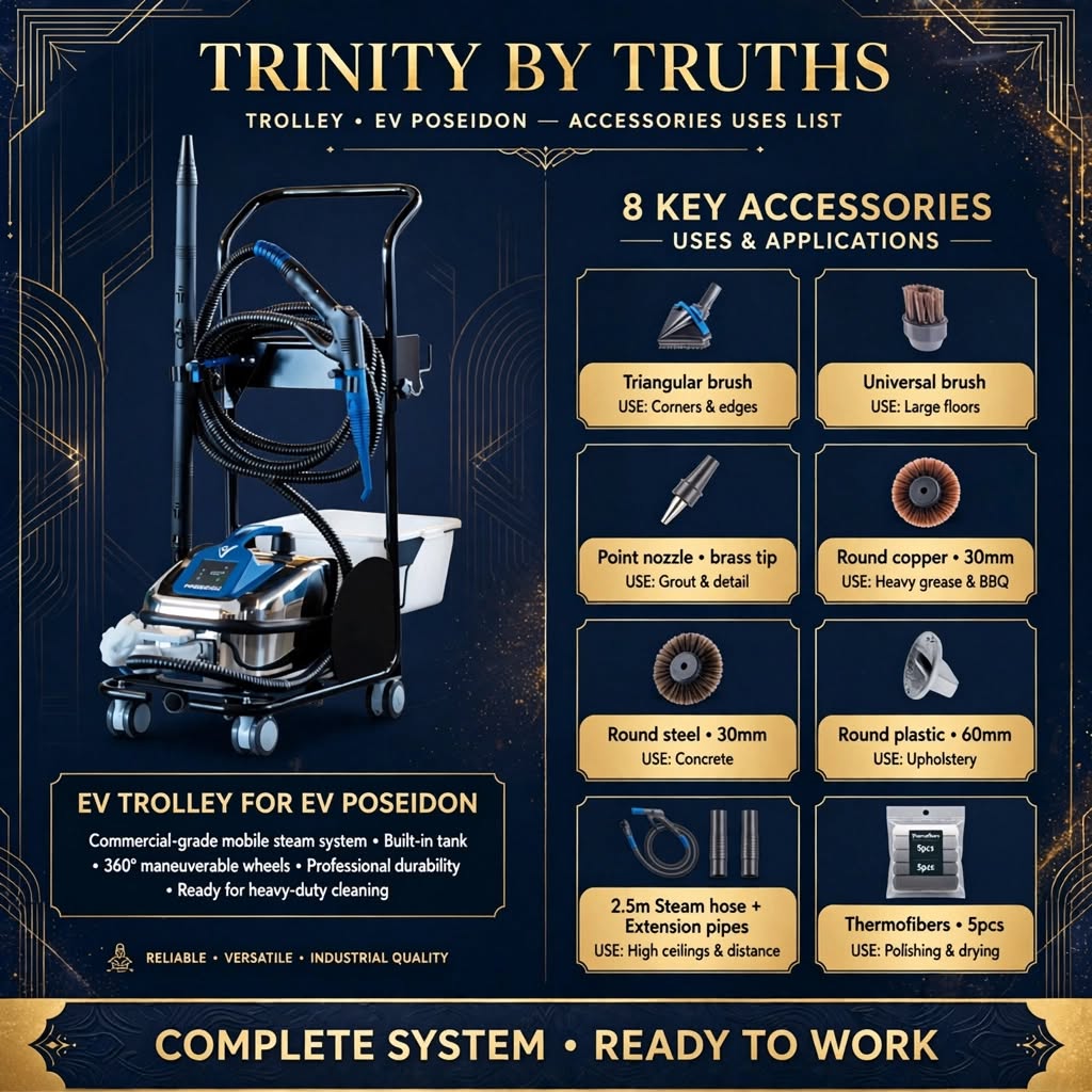 Commercial grade 180C BlueSteam. 99.9% bacteria removal, zero chemicals, trolley included. Financing available. Ships worldwide, LA to Tokyo - TRINITY BY TRUTHS