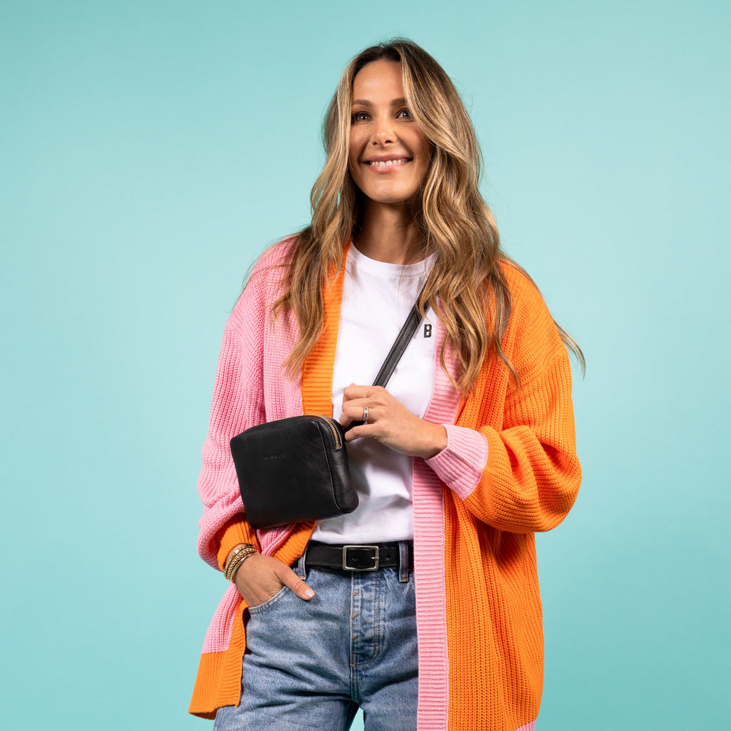 Convertible Leather Belt Bag / Fanny Pack - Black
