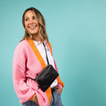 Convertible Leather Belt Bag / Fanny Pack - Black
