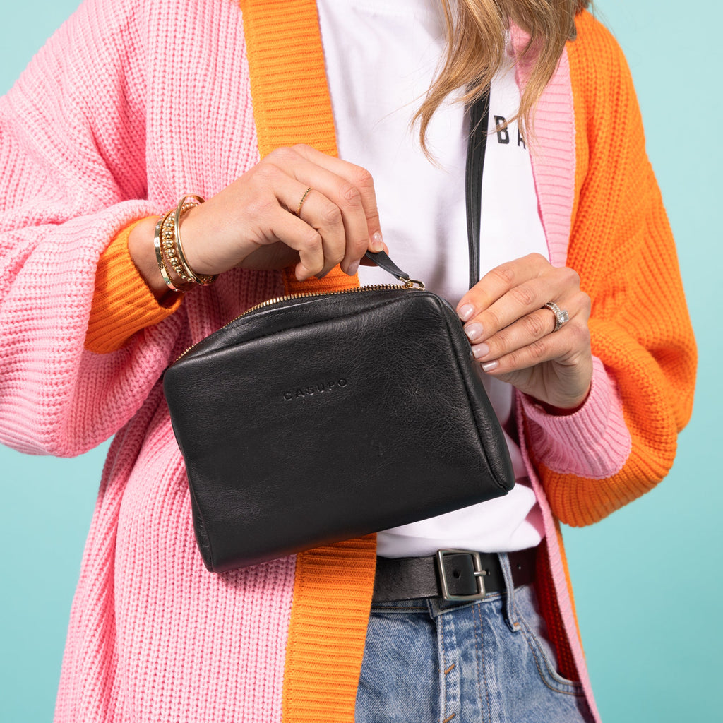 Convertible Leather Belt Bag / Fanny Pack - Black