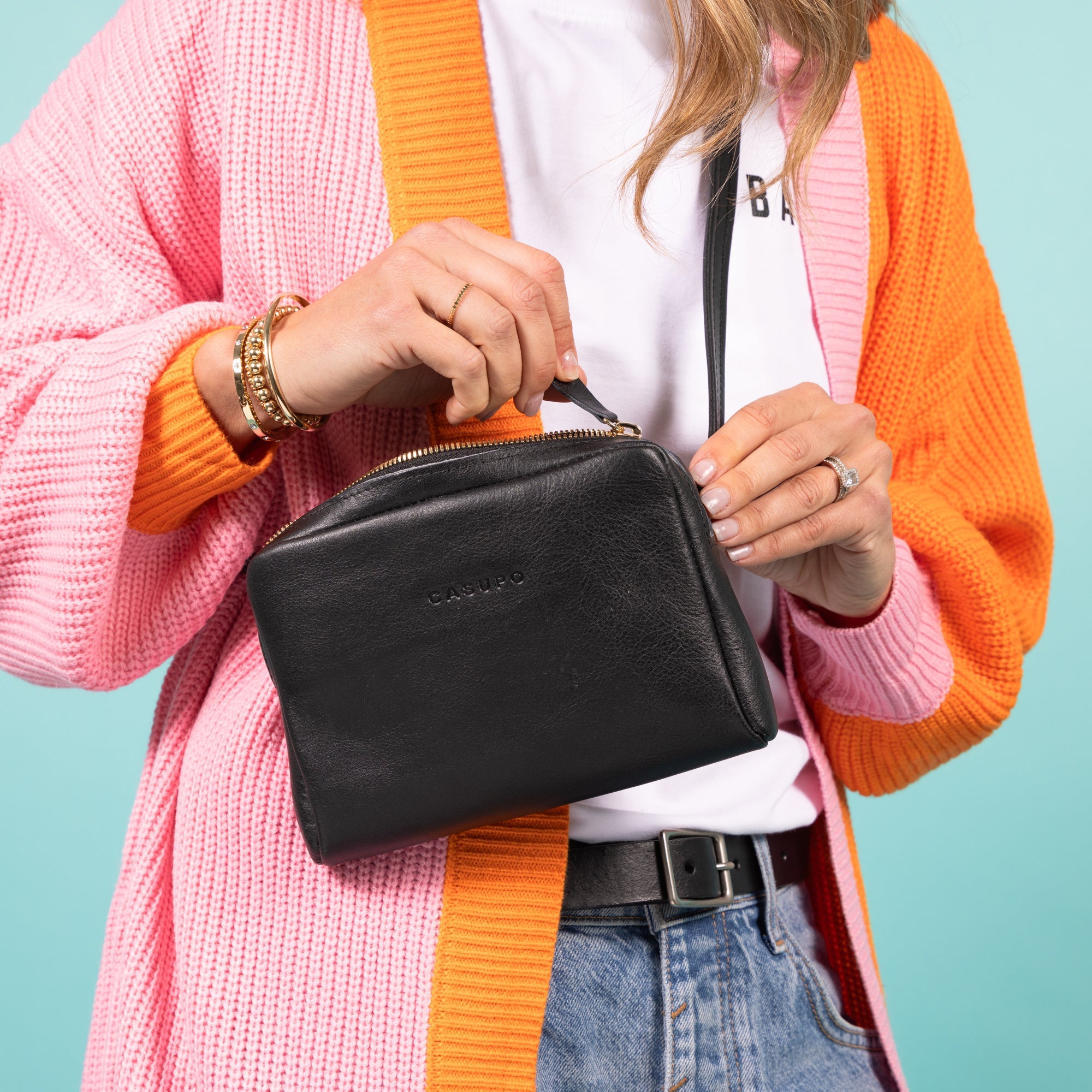 Convertible Leather Belt Bag / Fanny Pack - Black
