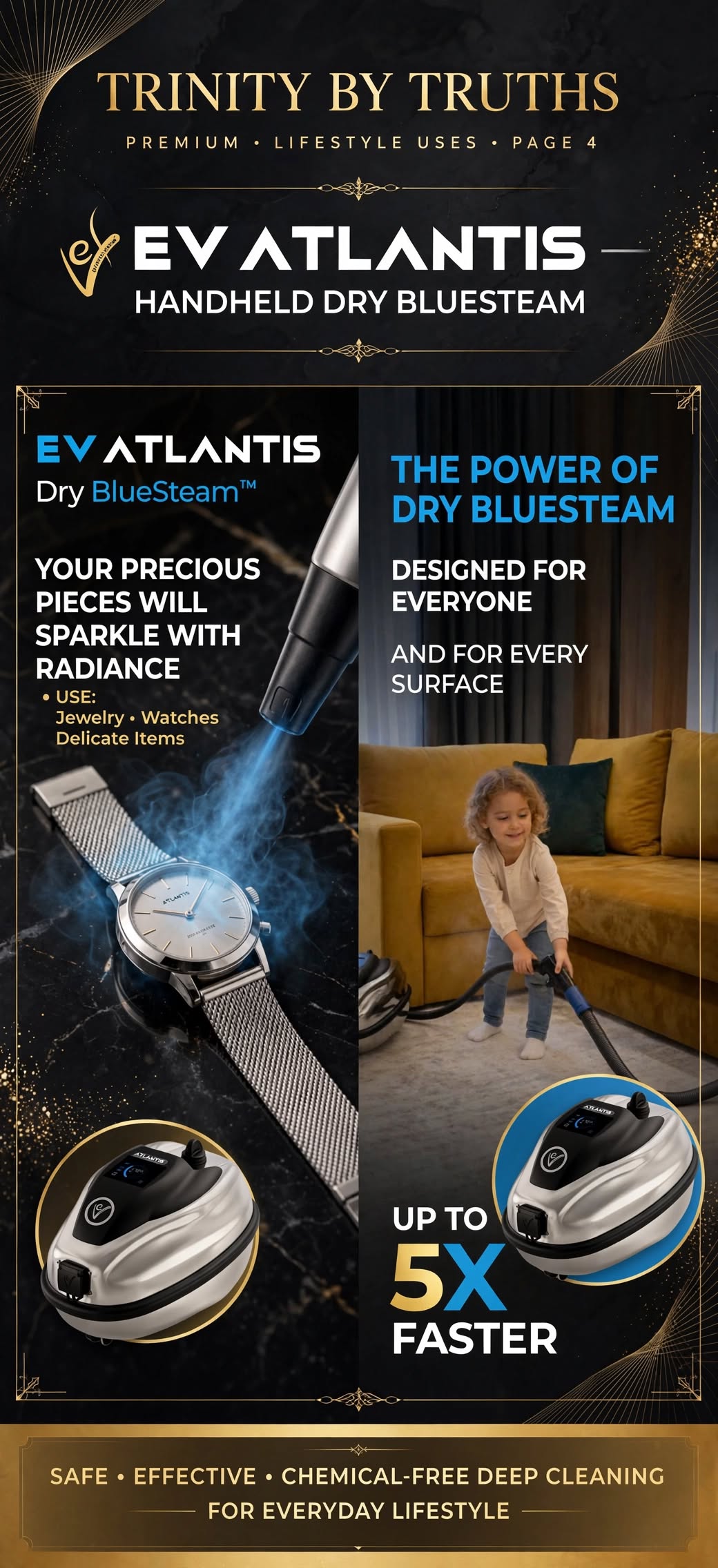 Commercial grade 180C BlueSteam. 99.9% bacteria removal, zero chemicals, trolley included. Financing available. Ships worldwide, LA to Tokyo - TRINITY BY TRUTHS