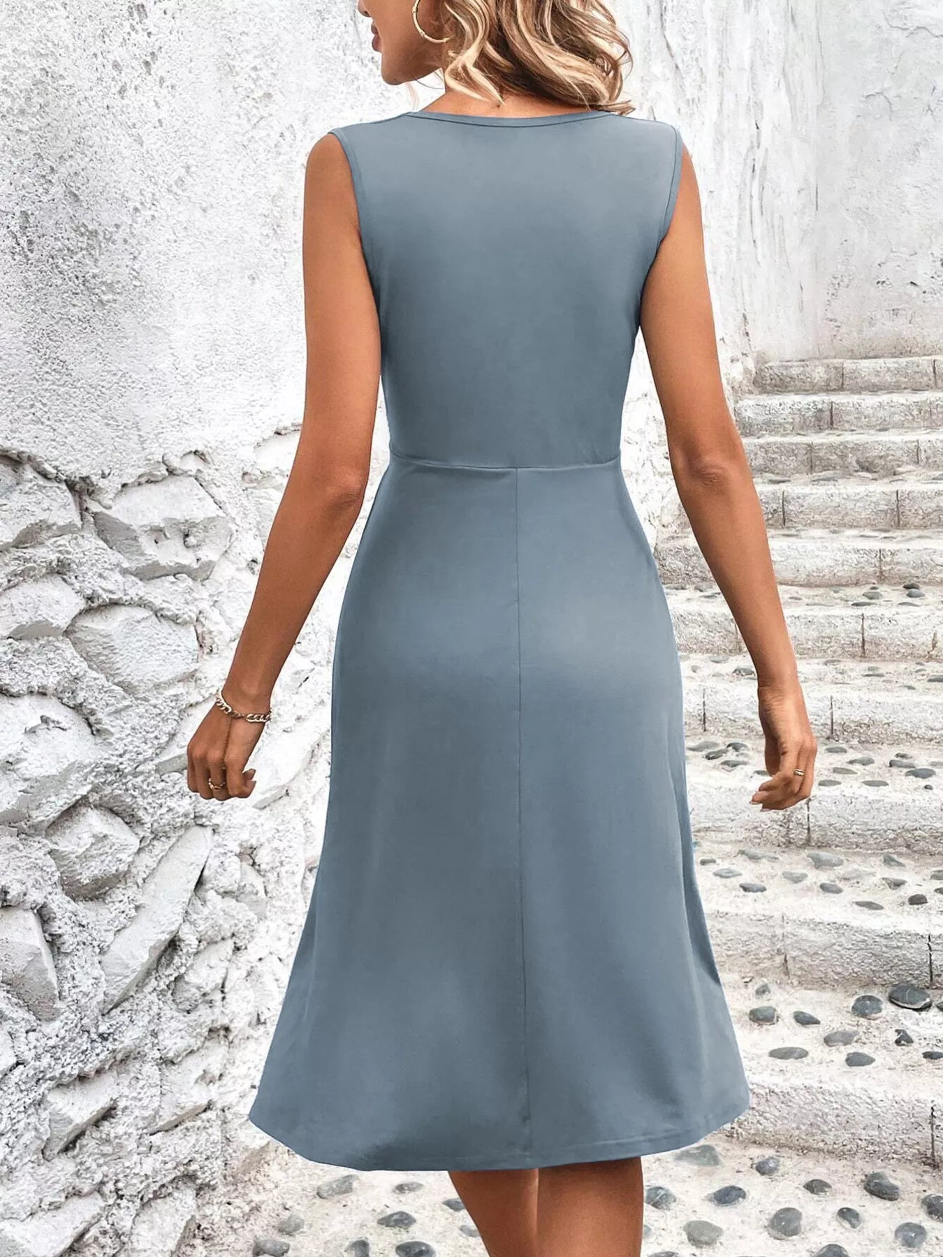 Ruched Sleeveless A-Line Dress
