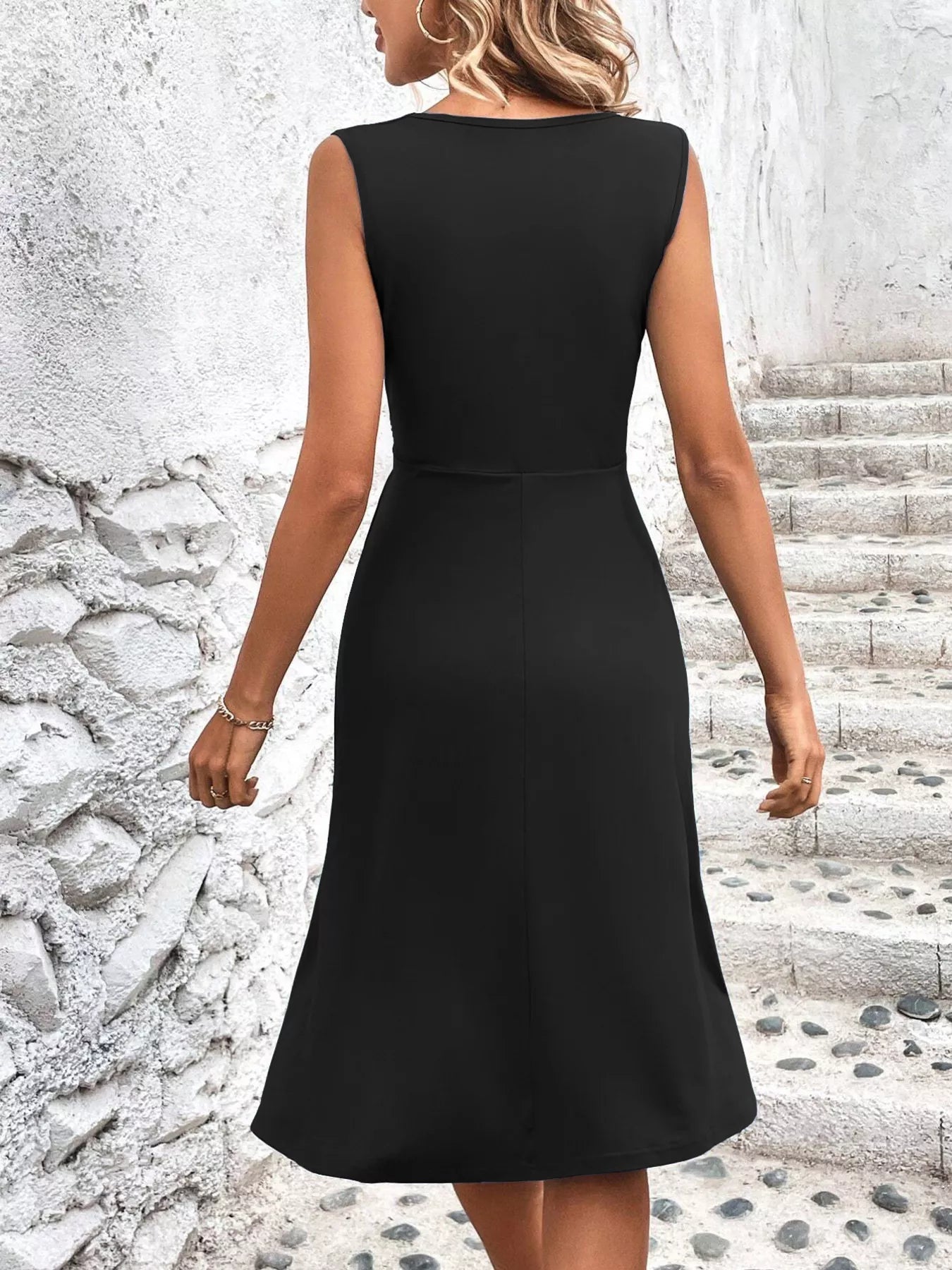 Ruched Sleeveless A-Line Dress
