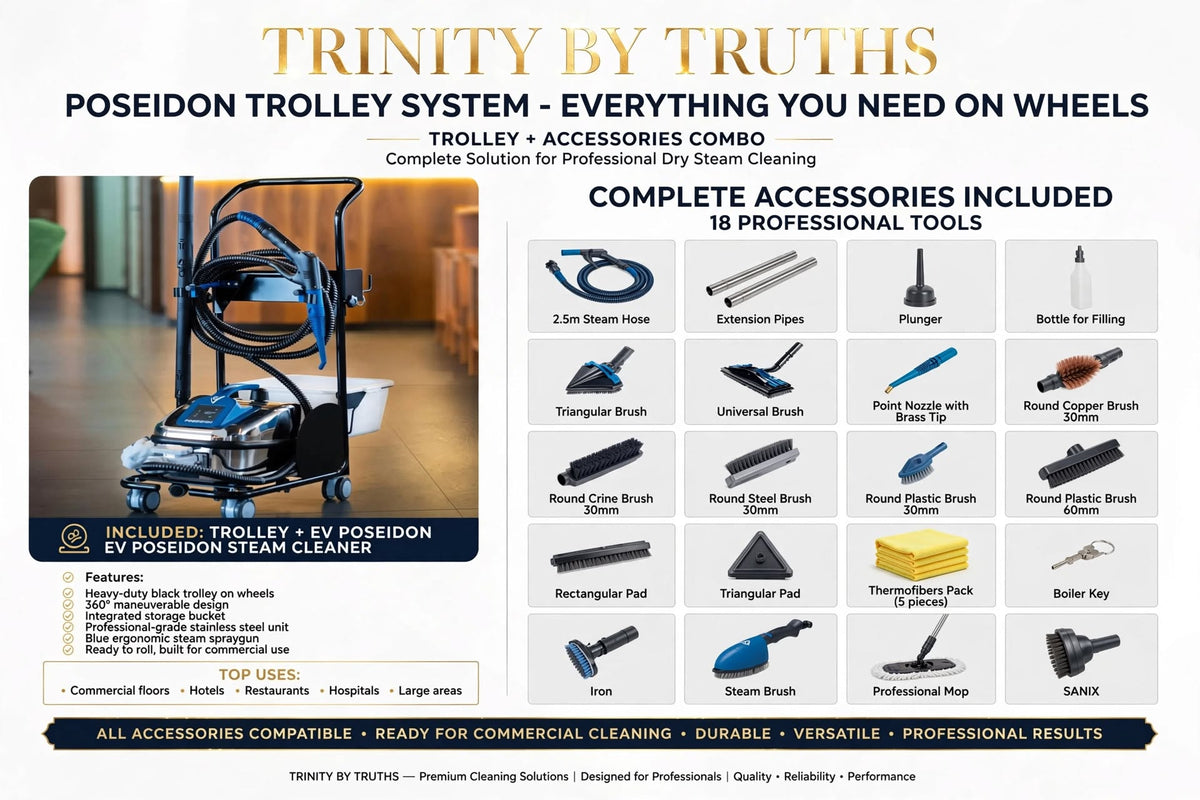 Commercial grade 180C BlueSteam. 99.9% bacteria removal, zero chemicals, trolley included. Financing available. Ships worldwide, LA to Tokyo - TRINITY BY TRUTHS