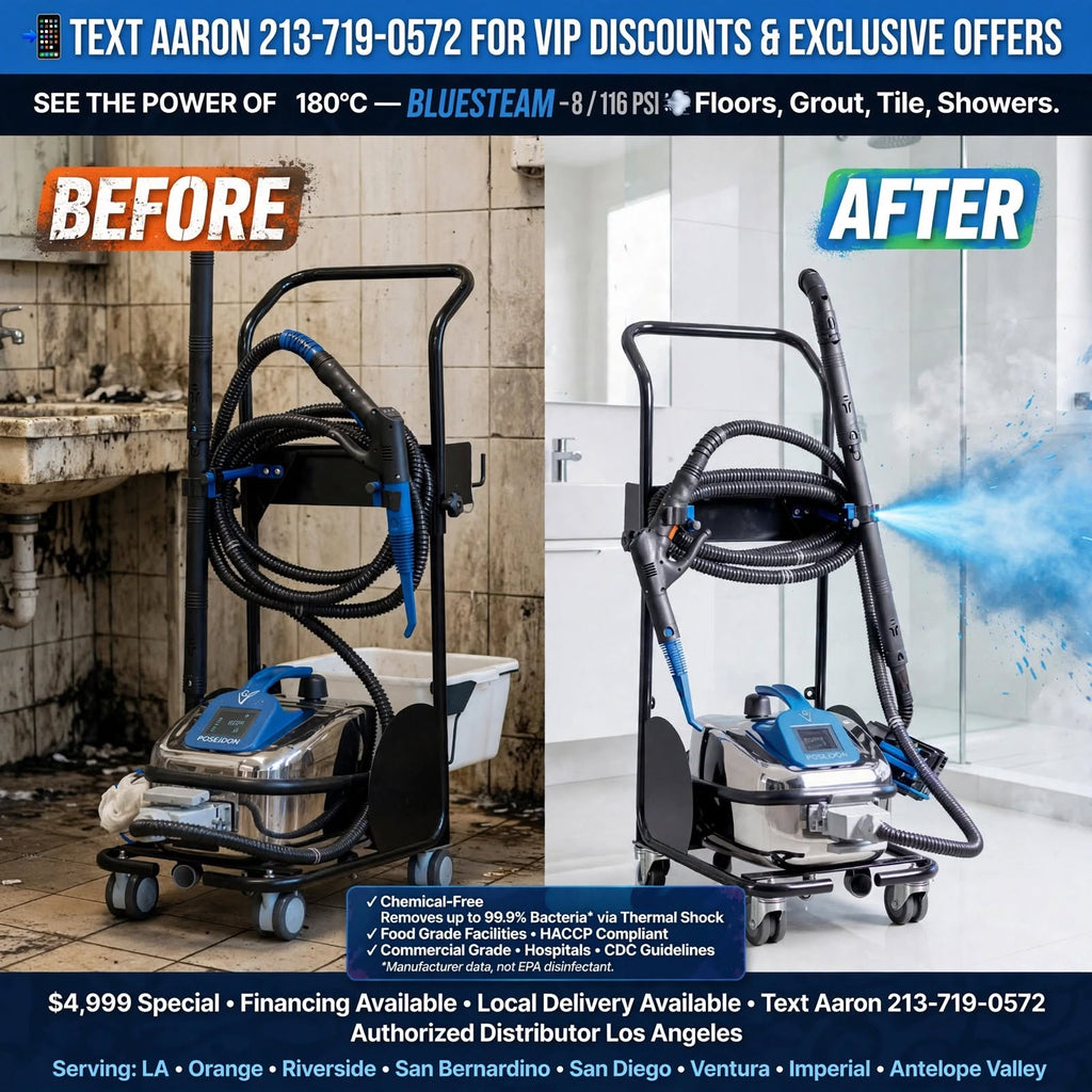 Commercial grade 180C BlueSteam. 99.9% bacteria removal, zero chemicals, trolley included. Financing available. Ships worldwide, LA to Tokyo - TRINITY BY TRUTHS