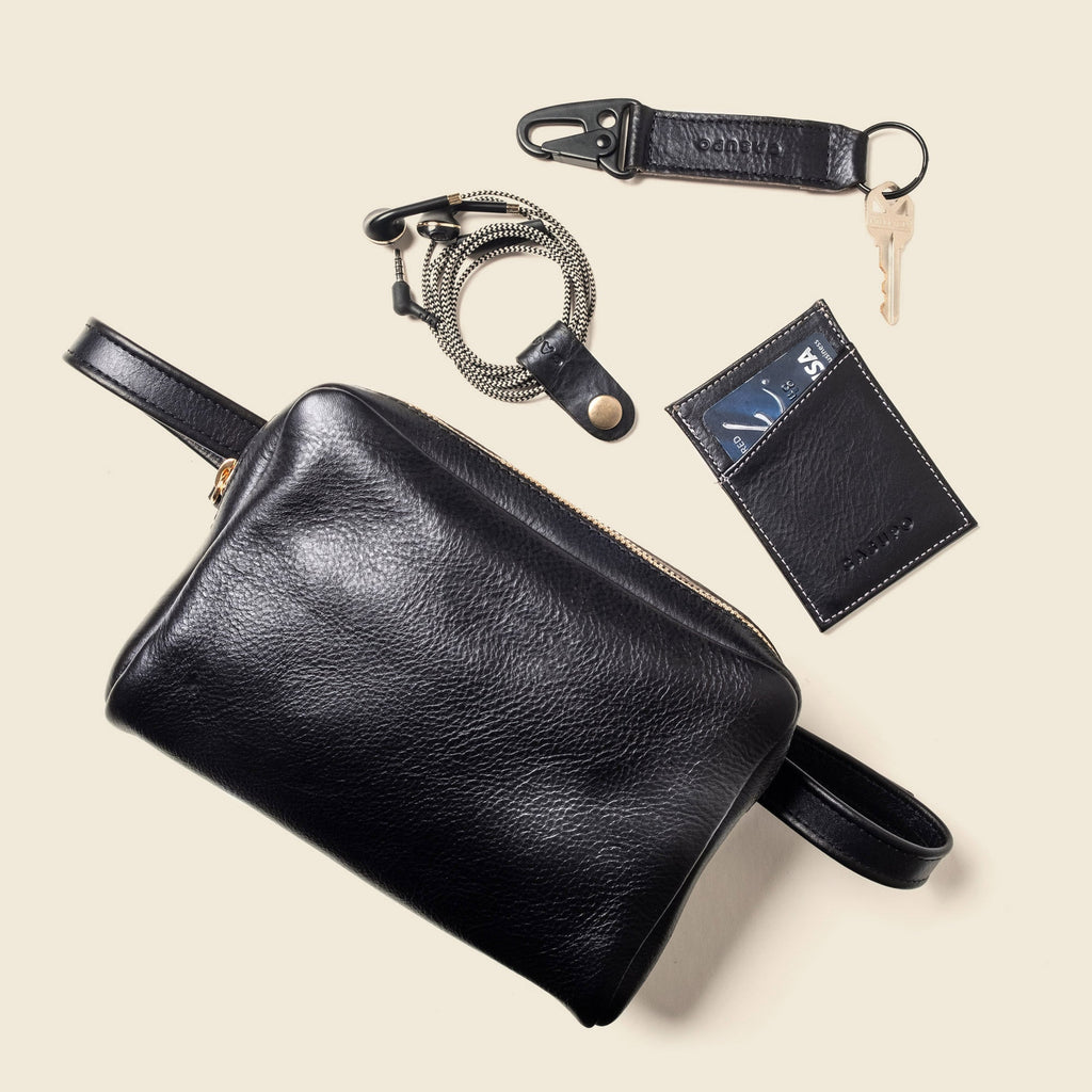 Convertible Leather Belt Bag / Fanny Pack - Black