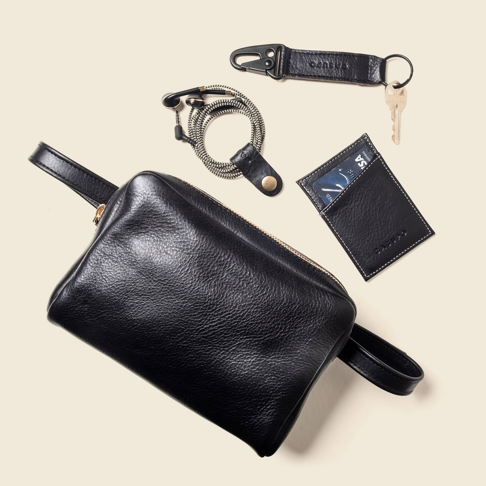 Convertible Leather Belt Bag / Fanny Pack - Black