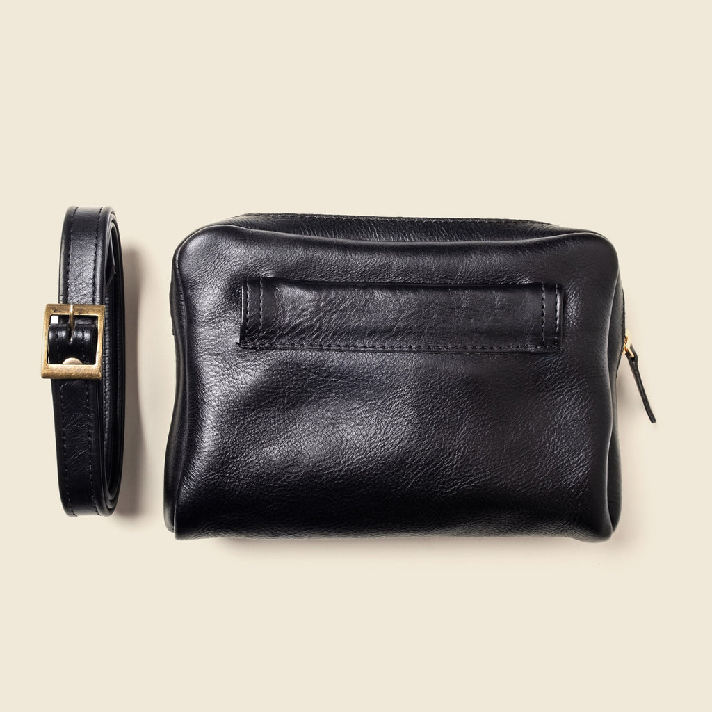 Convertible Leather Belt Bag / Fanny Pack - Black