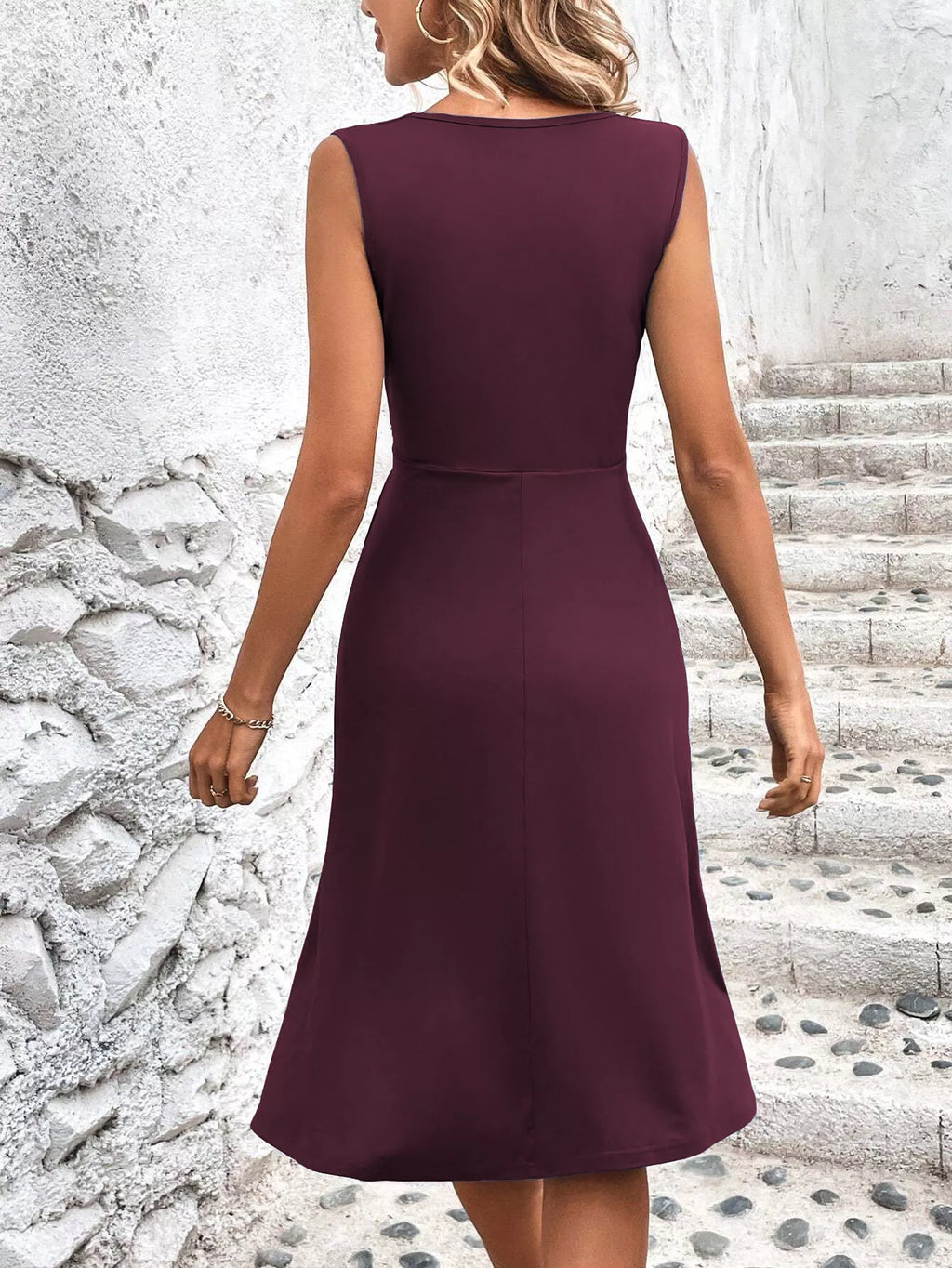 Ruched Sleeveless A-Line Dress