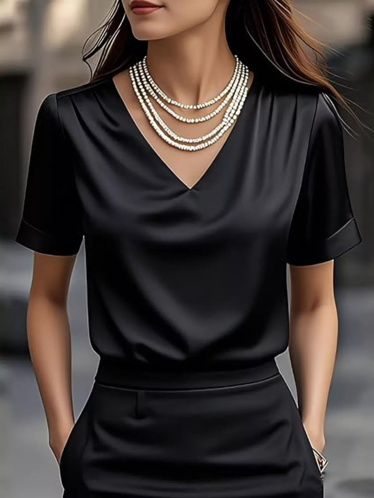 V-Neck Satin Blouse